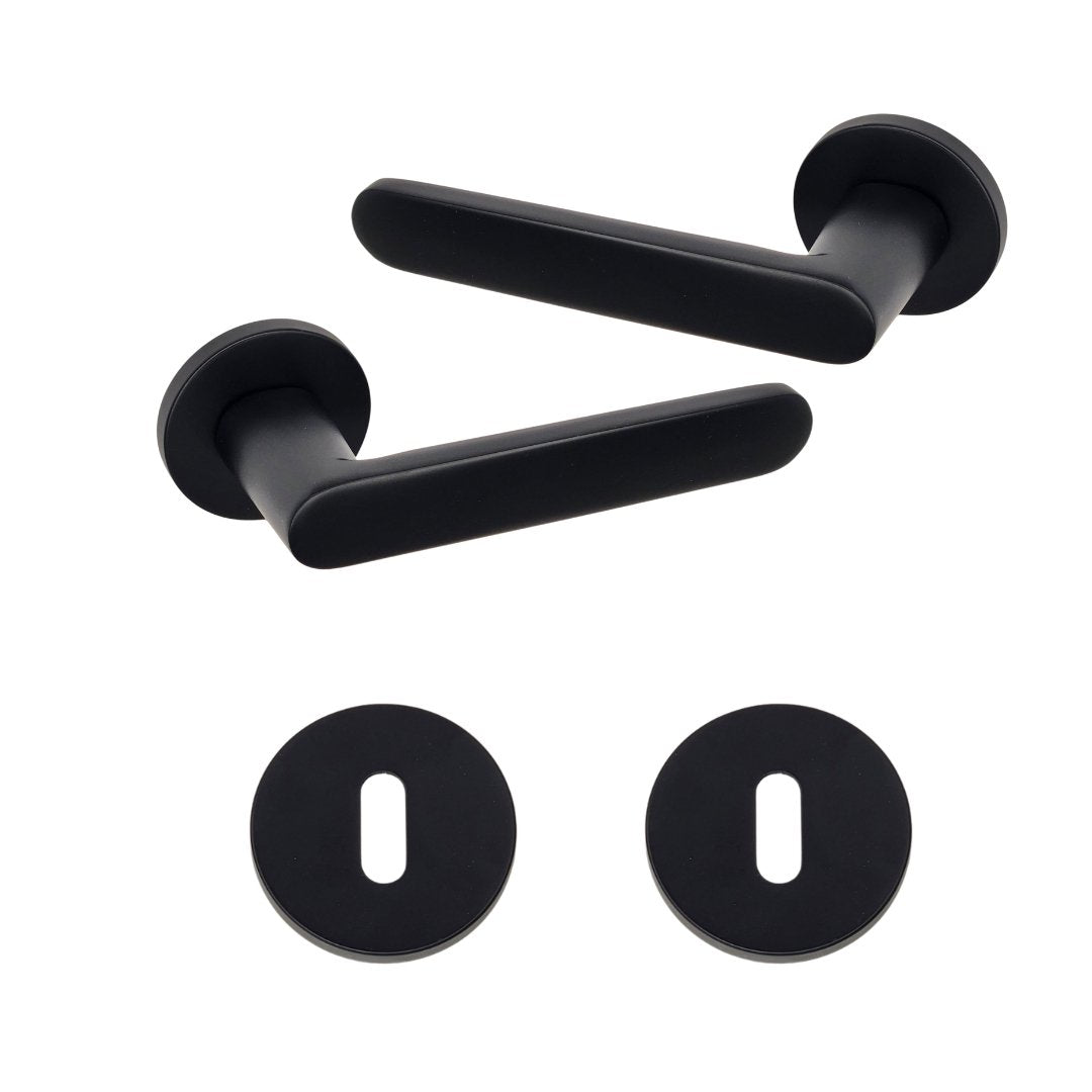 Rounded Modern Lever Handle on Rose - Matt Black