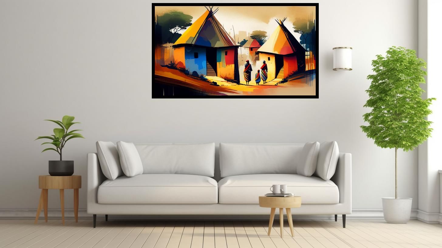 Canvas Wall Art - African Homestead - B1613 - [120 x 80 cm]