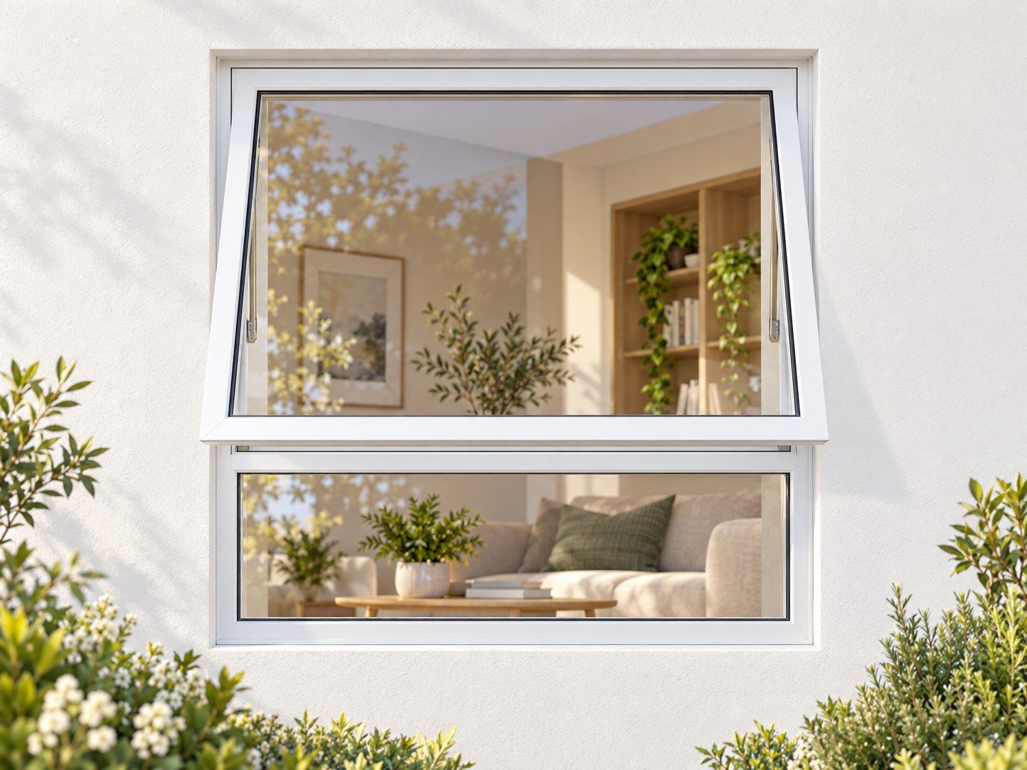 Kenzo Premium Top-Hung Aluminium Window - White, 900 900 mm, Upper Opener with Fixed Lower Pane, Clear Glass