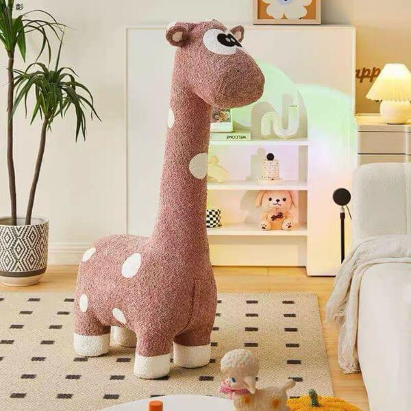Kids Single Seater Plush Giraffe Fabric Sofa - Brown
