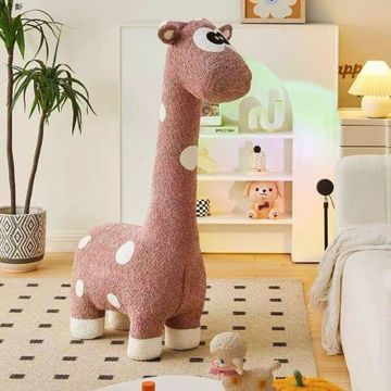 Kids Single Seater Plush Giraffe Fabric Sofa - Brown