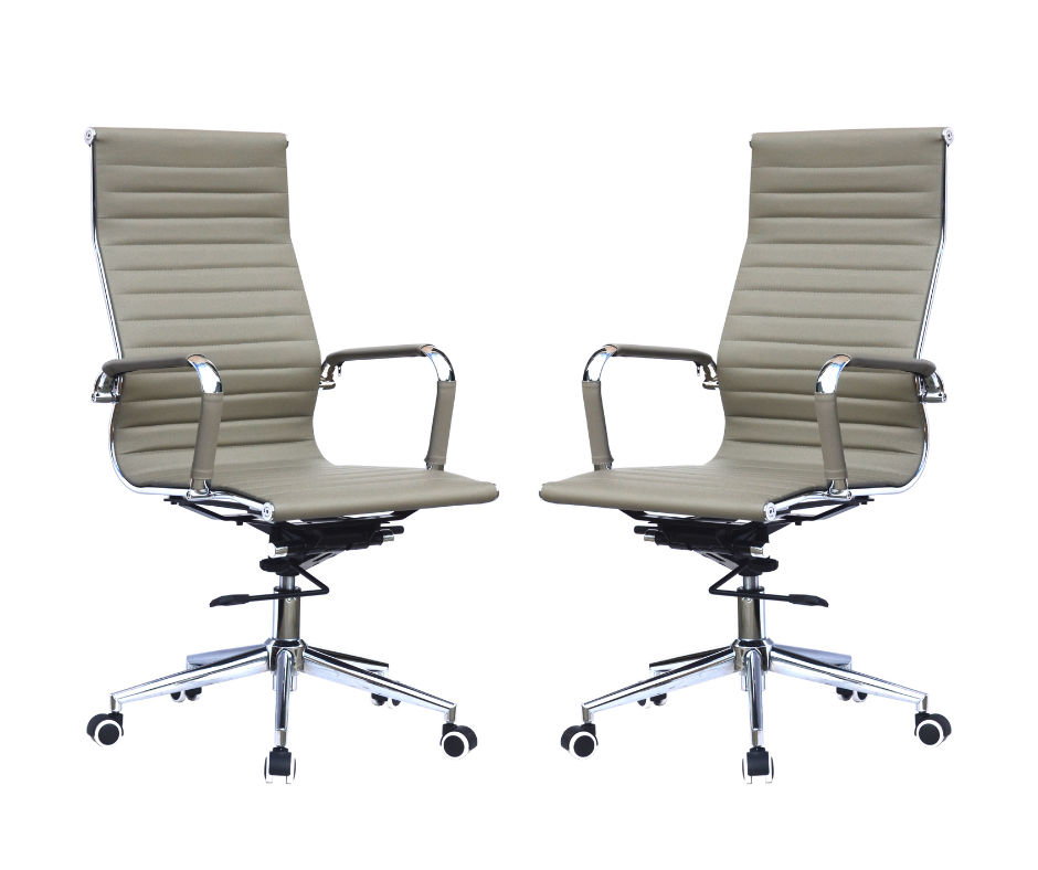 TOCC Ribbed High Back Office Chairs-Set of 2-Grey
