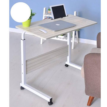 Portable Laptop Table with Adjustable Height & Wheels – Wooden Rolling Desk -gray