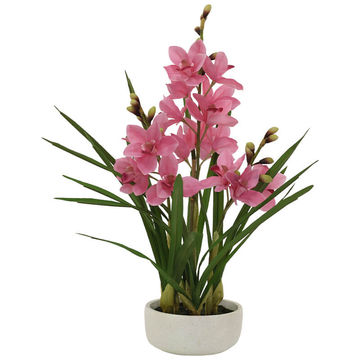ELEGANT PINK ARTIFICIAL CYMBIDIUM IN WHITE POT 74CM