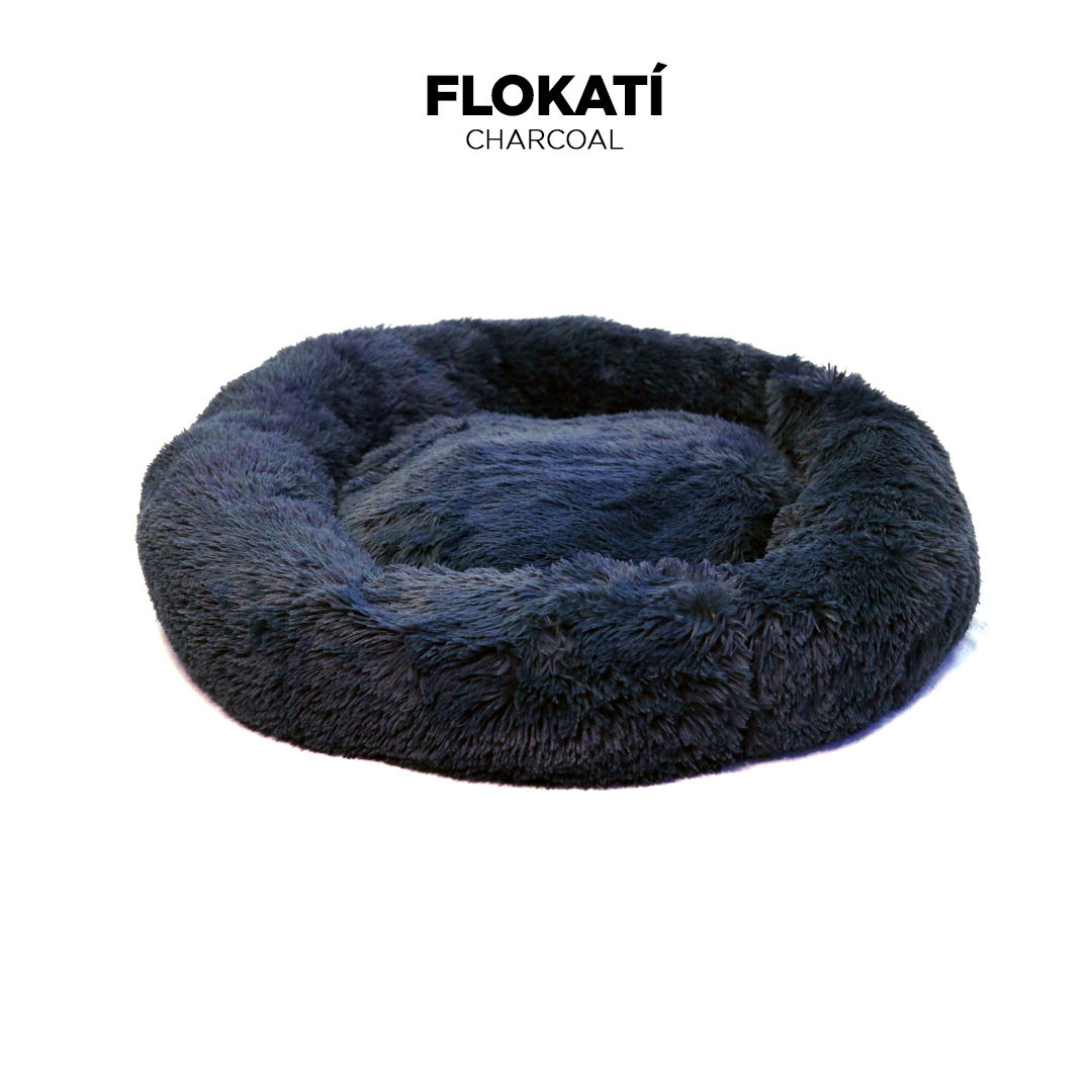 Charcoal Long-Fur Fluffy Flokati Medium 70cm IREMIA Dog Bed