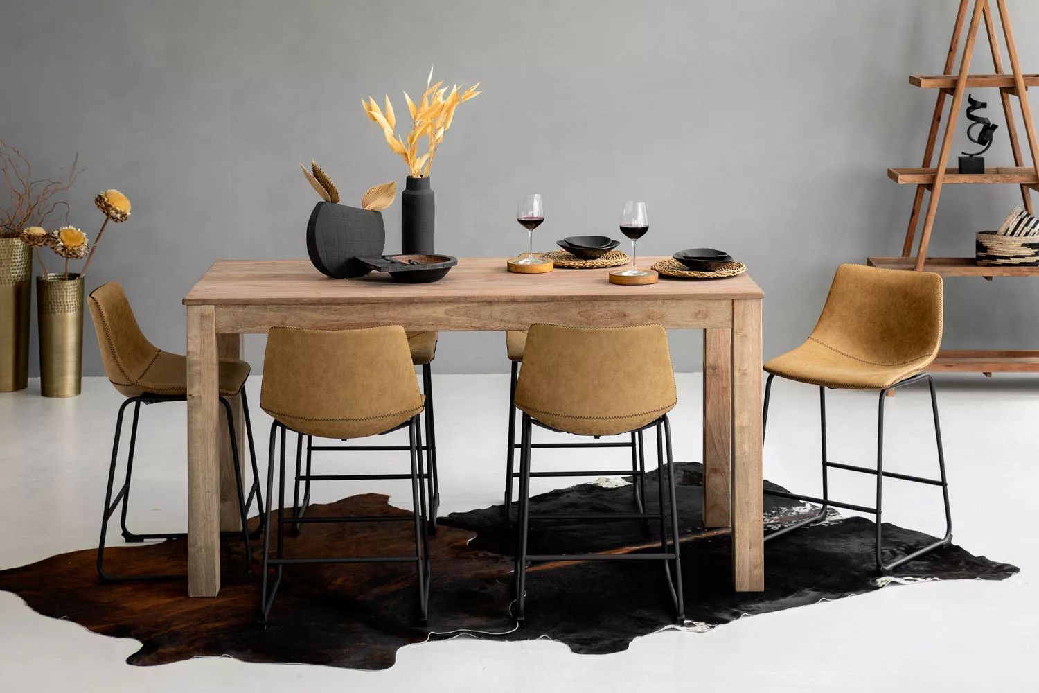 Belmont Halo 6-Seater Rubberwood Counter Bar Dining Set – Camel