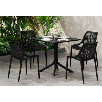 5-Piece Modern Square Patio Dining Table Set with Stackable Patio Dining Chairs-BLACK