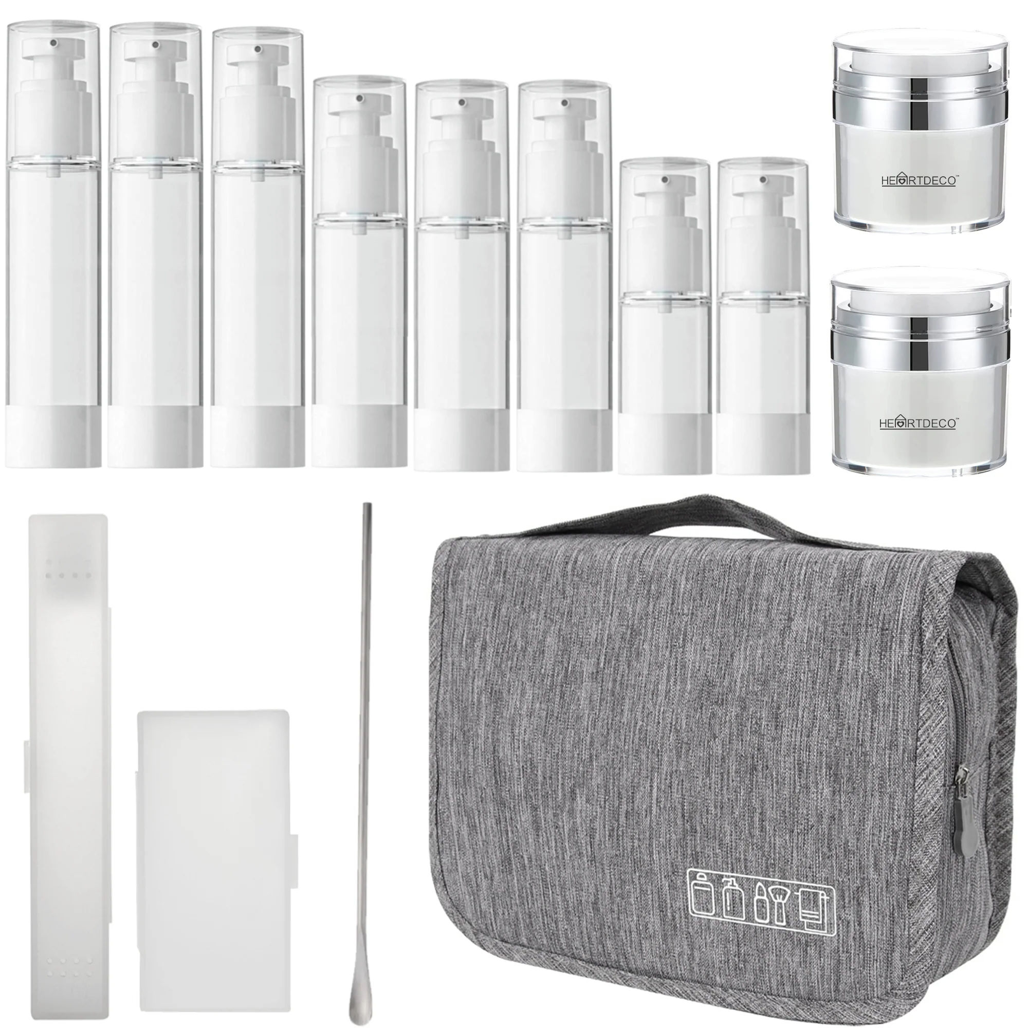 Heartdeco Airless Vacuum Travel Bottles & Toiletry Bag Set