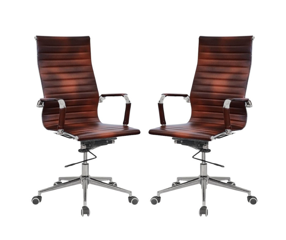 TOCC Ribbed PU Leather High Back Office Chair-2 per box-Brown