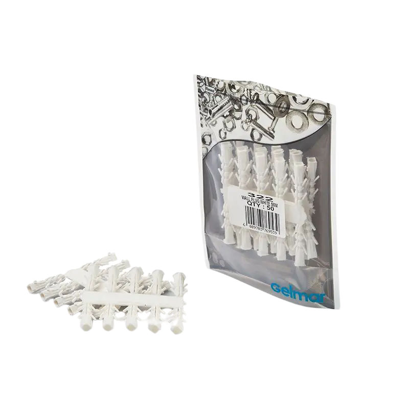 Wall Plug, White, 5mm x 25mm, 100 Pieces