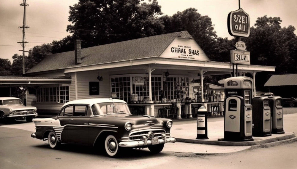 Canvas Wall Art - Canvas Wall Art-Gas Station in the 60s - B1163 - [120 x 80 cm]
