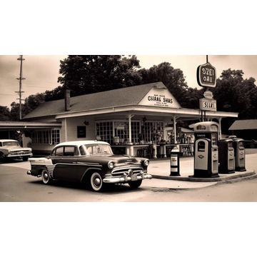 Canvas Wall Art - Canvas Wall Art-Gas Station in the 60s - B1163 - [120 x 80 cm]