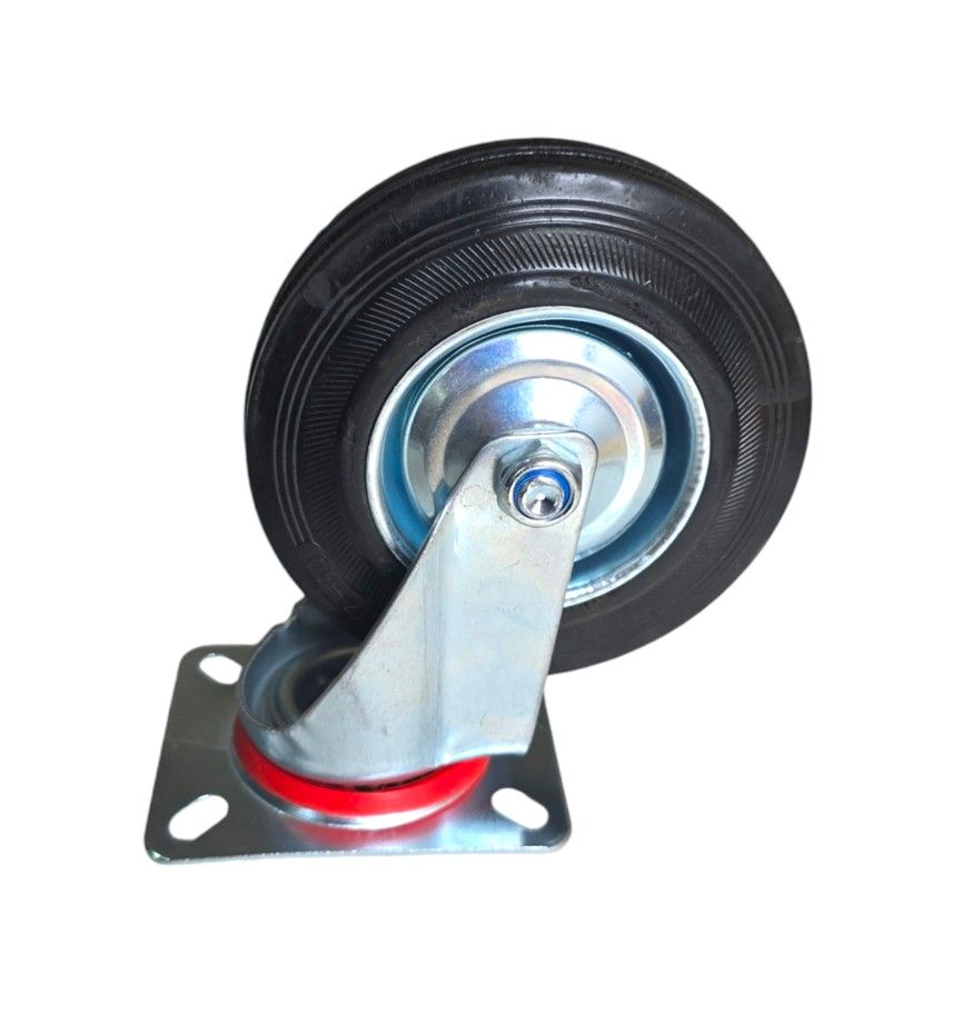 Trolley Wheel - Castor Wheel Rubber 125mm - Swivel Galvanised Steel Plate