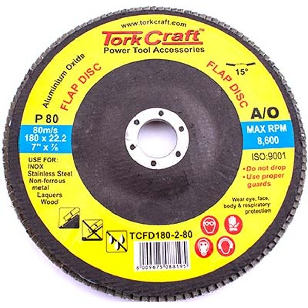 Flap Disc 180mm 15 Deg.Angle 80Grit A/O - 4 Pack