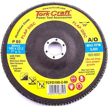 Flap Disc 180mm 15 Deg.Angle 80Grit A/O - 4 Pack