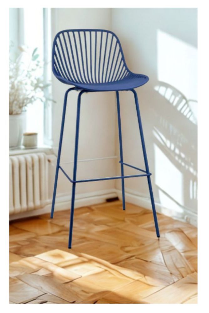 Modern Blue Metal Dining Chair 45 43 94 cm – Open Wire Back & Curved Seat