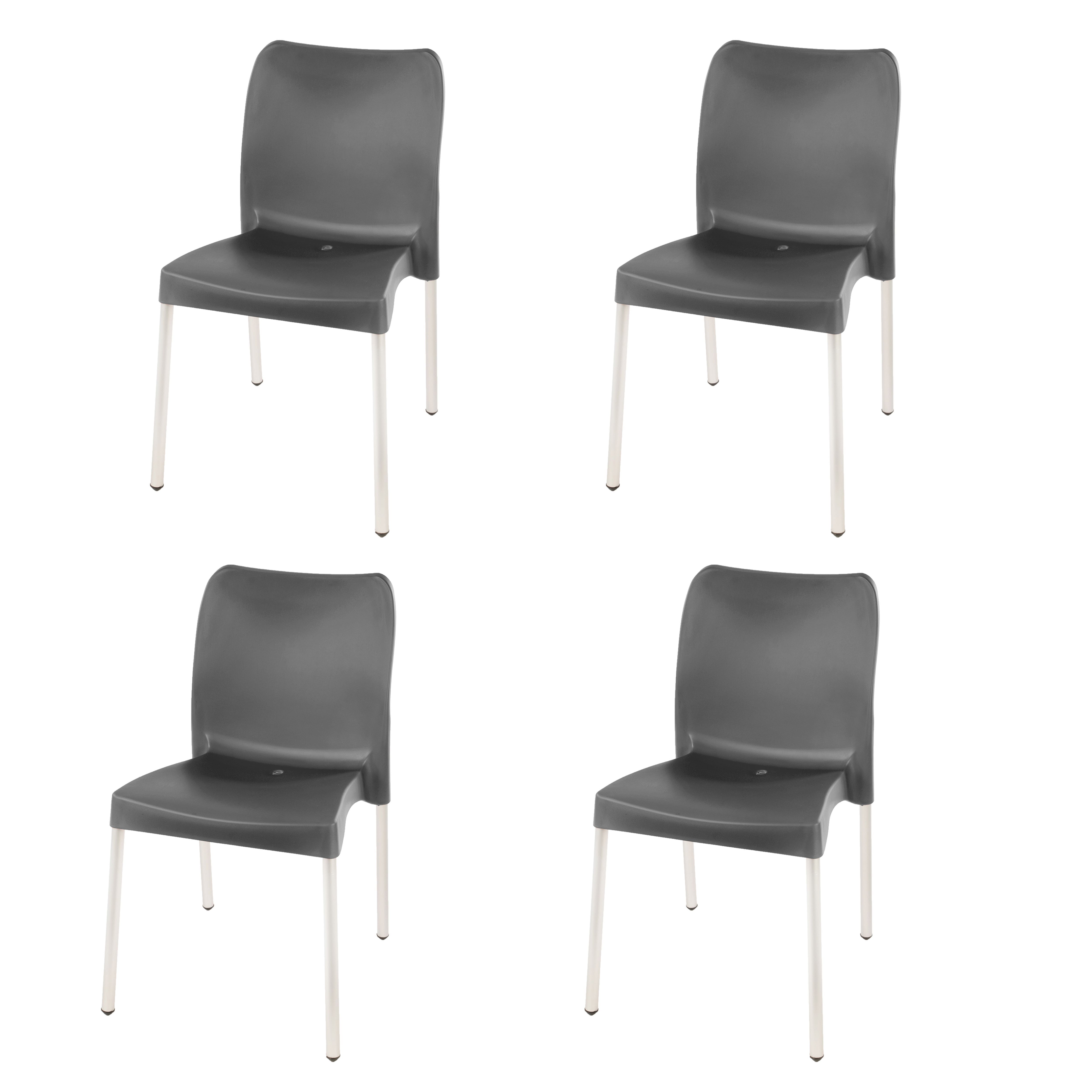 Florence Heavy  Duty Plastic Bistro Chair / Patio Chair / Garden Chair / Stackable - NO ARMRESTS - CHARCOAL  - Set of 4