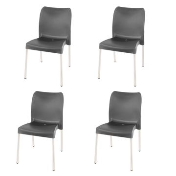 Florence Heavy  Duty Plastic Bistro Chair / Patio Chair / Garden Chair / Stackable - NO ARMRESTS - CHARCOAL  - Set of 4