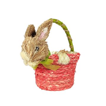 Grass Bunny Basket Red 15X11X17Cm