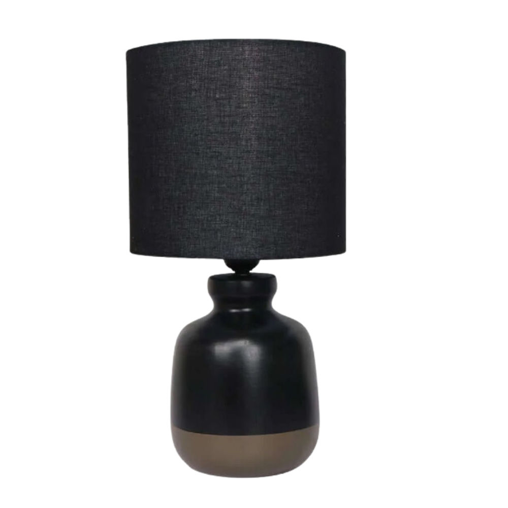 LAMP TABLE-TWO TONE BLACK-GREY FABRIC SHADE