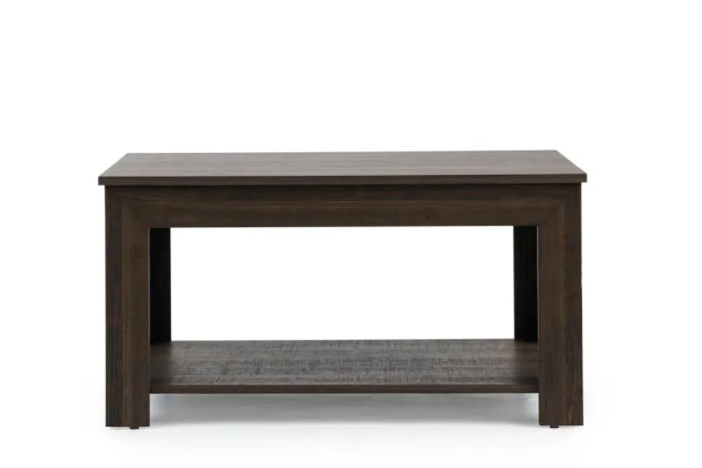 Multi-Level Coffee Table – Brown Wood Grain Living Room Table with Storage Shelves