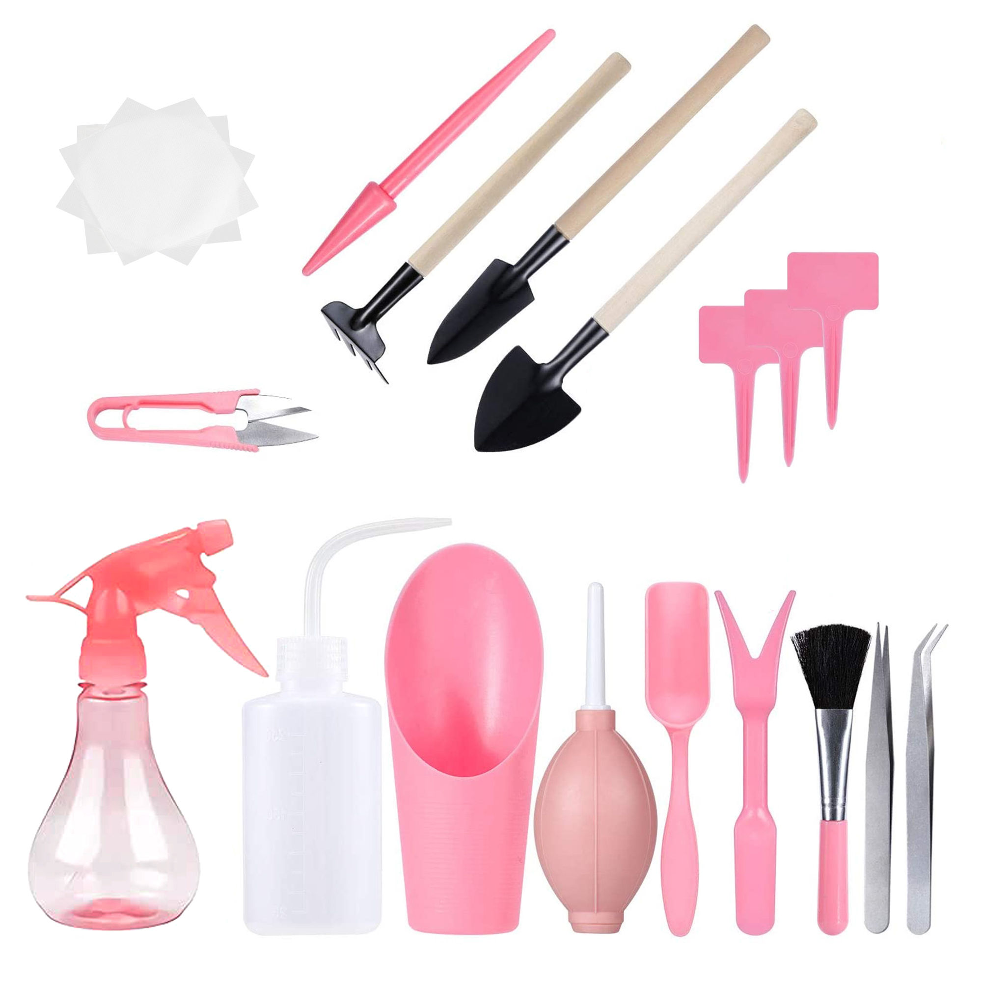 16Pcs Succulent Mini Garden Planting Hand Tools Set - Pink