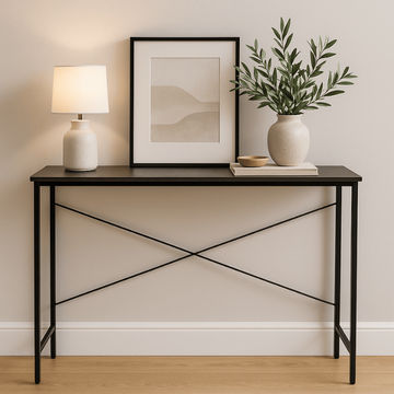 Lima 120cm Entryway Table – Slim Console Table with Black Steel Frame & Stormwood Finish