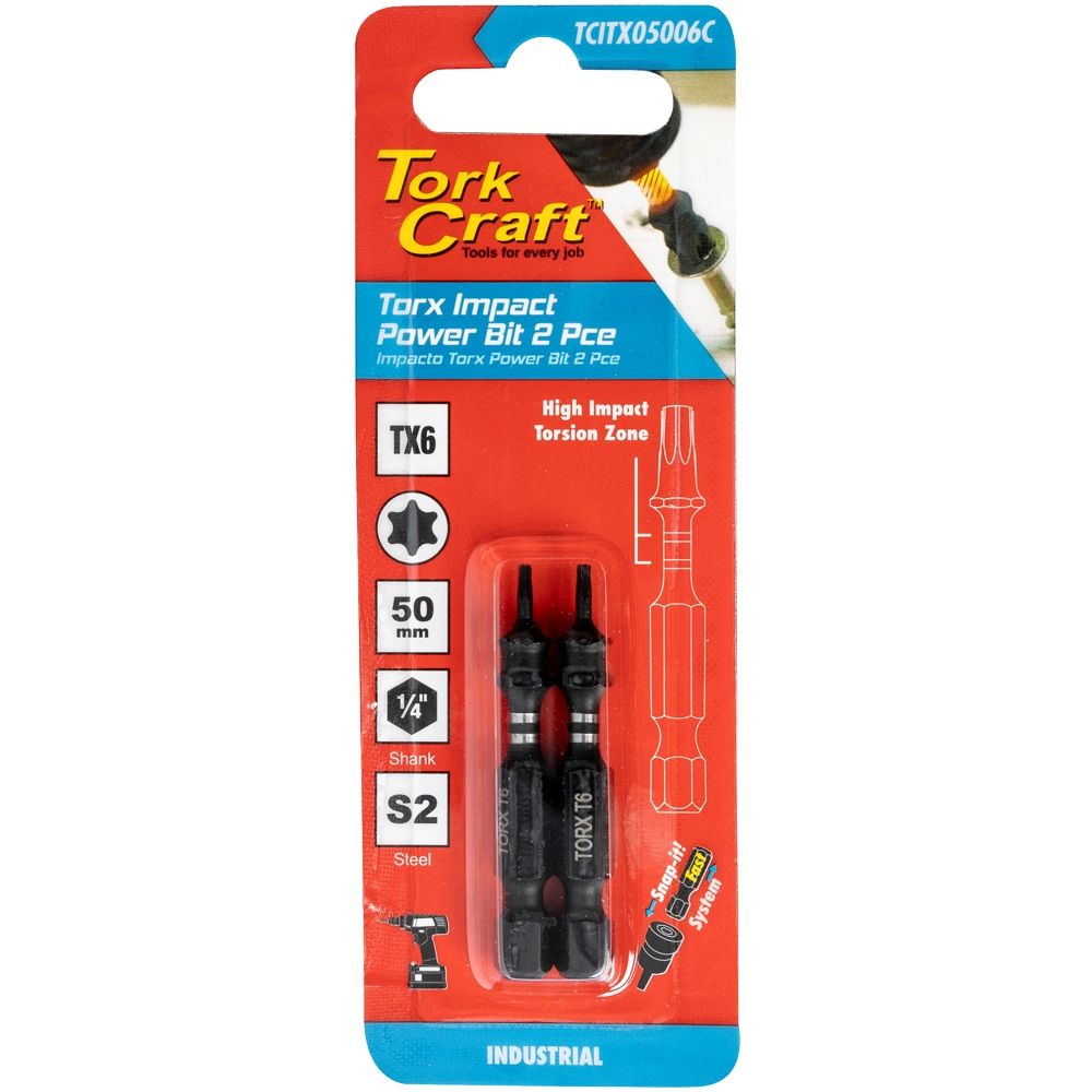 TORX TX 6 CLASSIC BIT 50MM 2PC CARDED