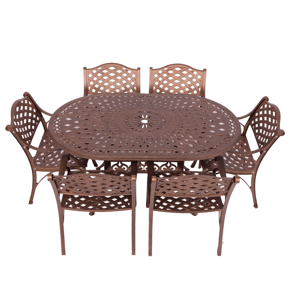 6 Seater - Lattice Aluminium Patio Set / Garden Furniture / Outdoor Dining Set    (6 Lattice Chairs with 150cm x 96cm Oval Lattice Table) - COPPER