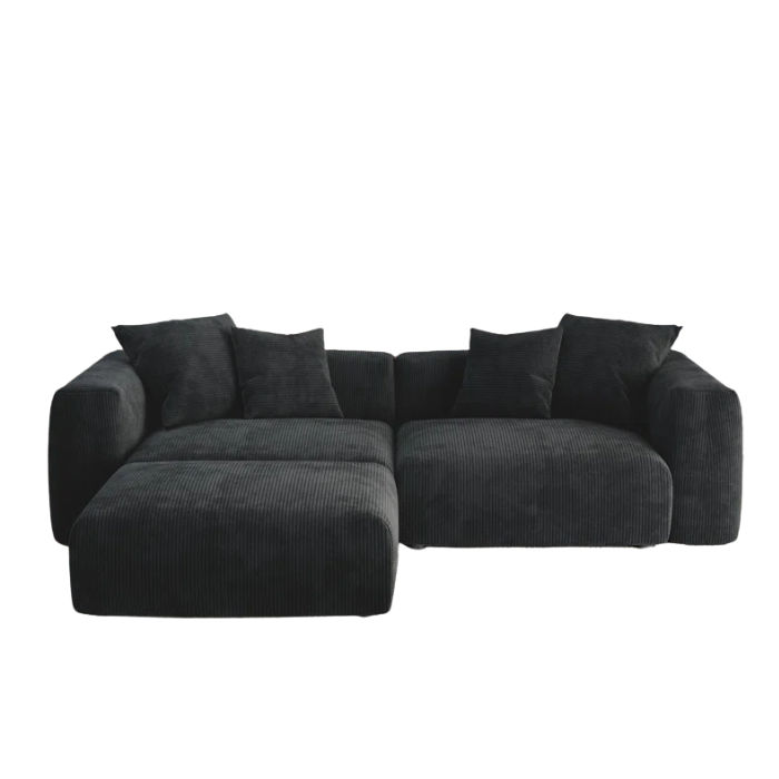 Comfy Home Furnitures-Nina 3 Seater Corduroy Corner Couch-Black