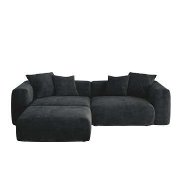 Comfy Home Furnitures-Nina 3 Seater Corduroy Corner Couch-Black