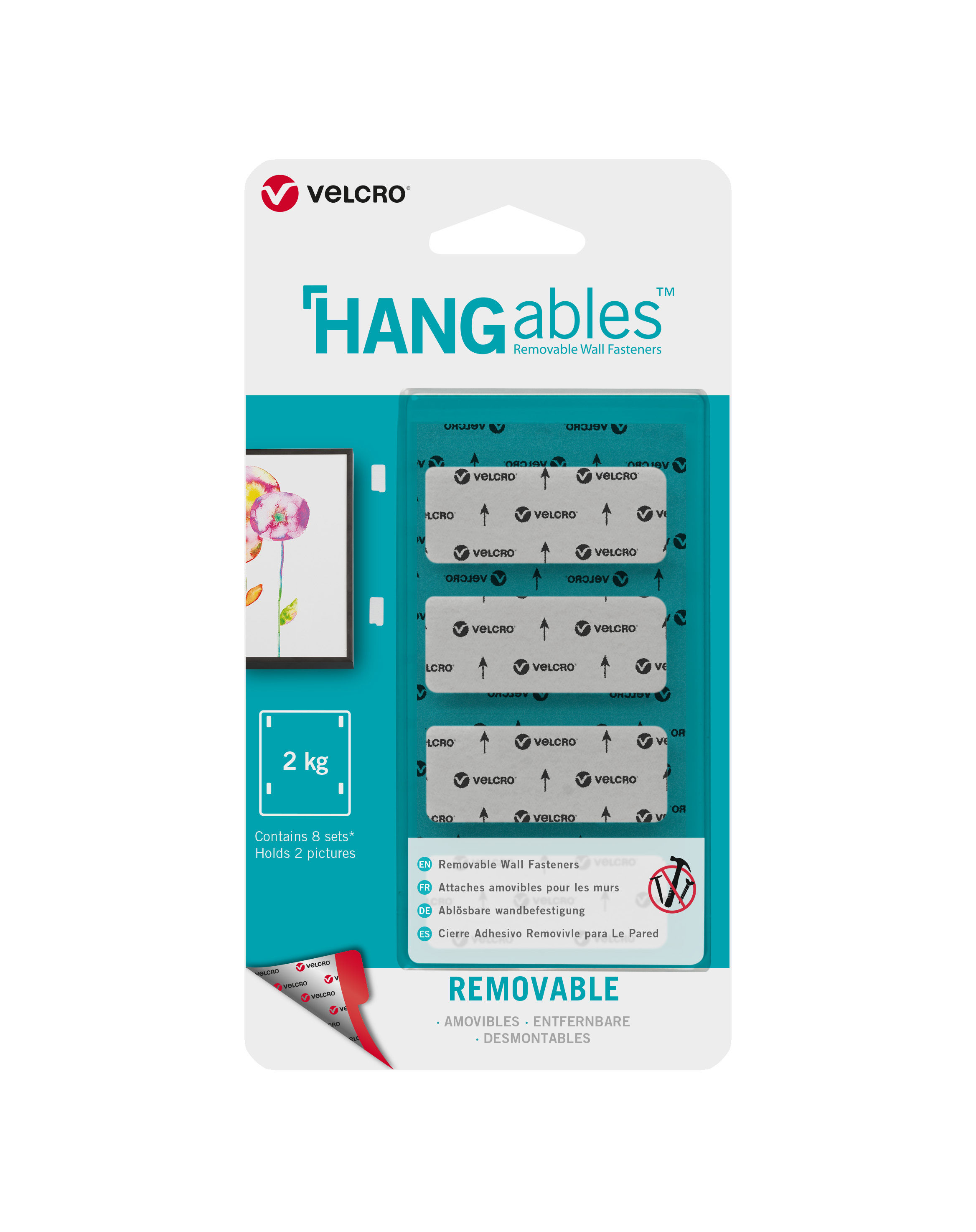 VELCRO® Brand HANGables™ 19mm x 44mm strips. white. 8pcs