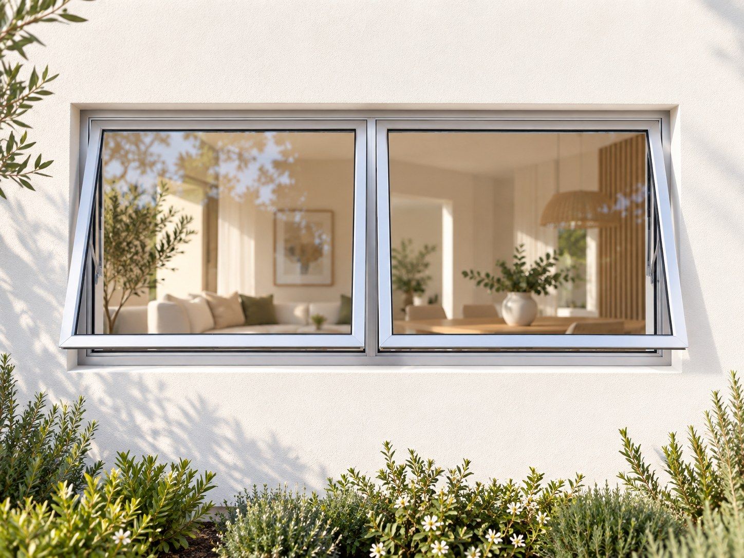 Kenzo Premium Top-Hung Aluminium Window - Silver, 1200 600 mm, Two Side-by-Side Openers, Clear Glass