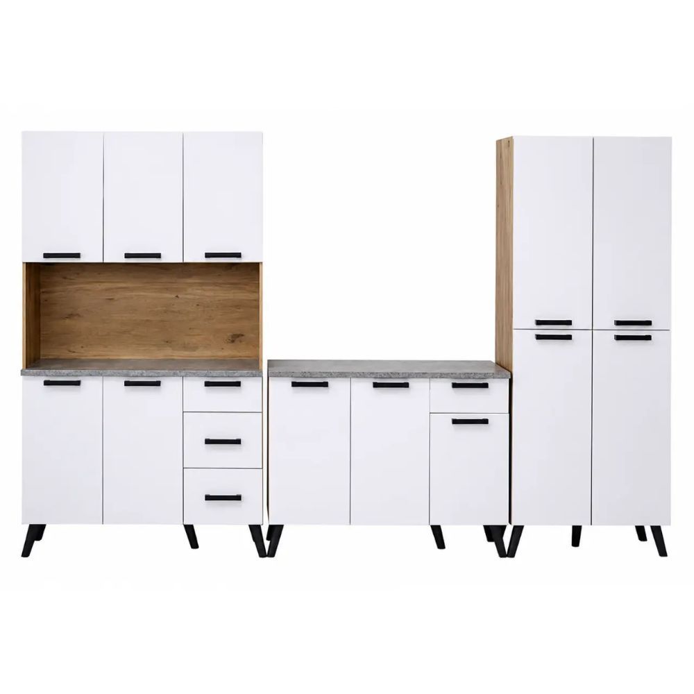 3-Piece Kitchen Cabinet Set with Upper Cabinets, Drawers and Counter Surface – 3200mm