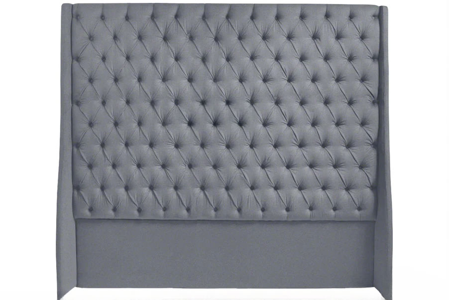 Ivy Buttoned Winged Velvet Headboard - Grey - Double