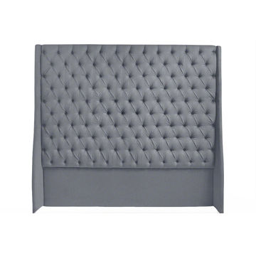 Ivy Buttoned Winged Velvet Headboard - Grey - Double