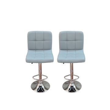 Grey Faux Leather High Back Barstools with gear lift and Swivel function-Set of 2