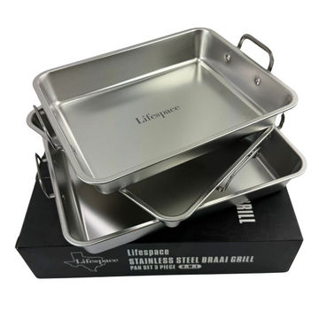 Lifespace Premium Quality 304 S/S Braai Pan Set with Micro-textured Base- S, M, L