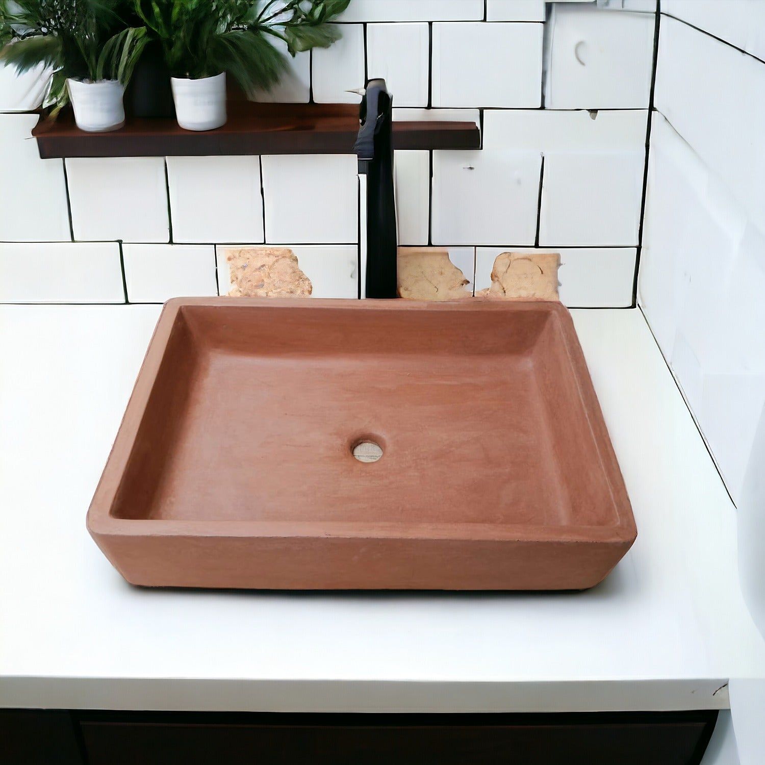 Terracotta Concrete Sink for Kitchen or Bathroom 605x410x130mm