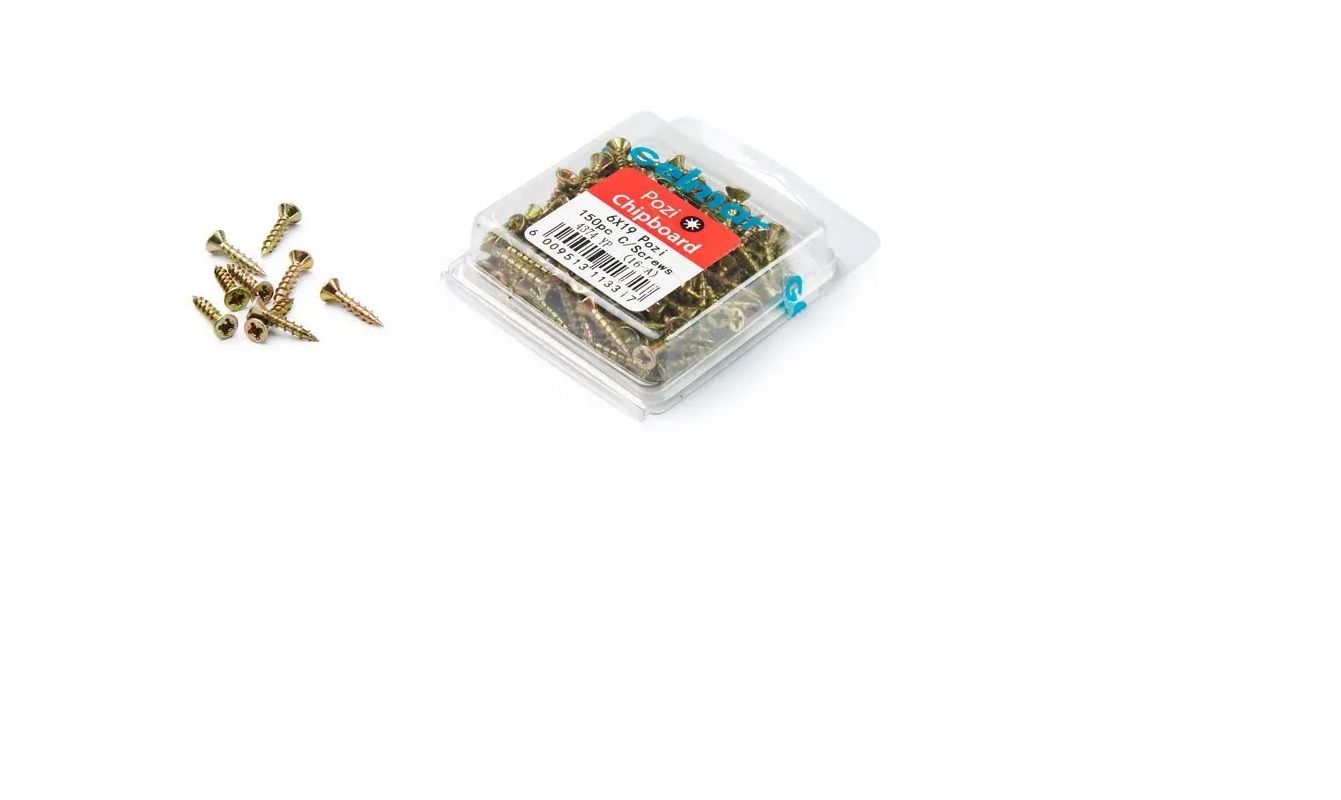 Chipboard Screws, Pozi, No.6, 3.5mm x 19mm, 150 Pieces (4 pack) BY WOODLY
