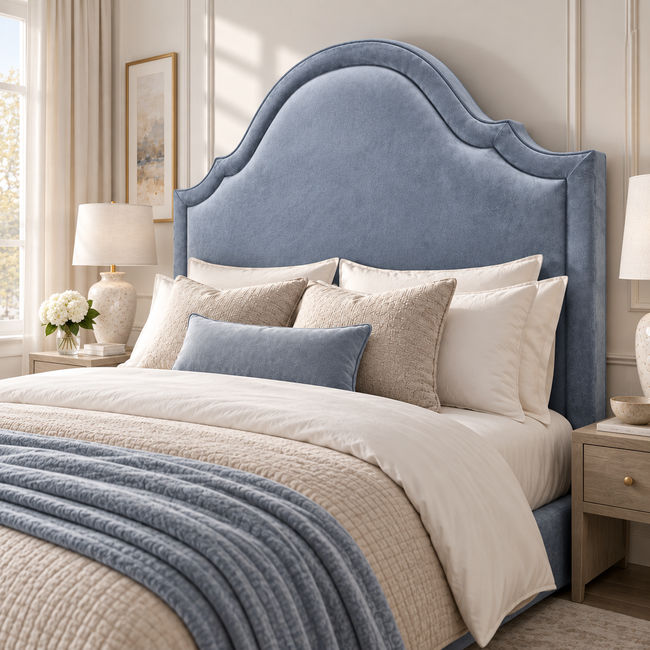 KC Furn – Grey Aurelia Luxury Arched Velvet King Headboard