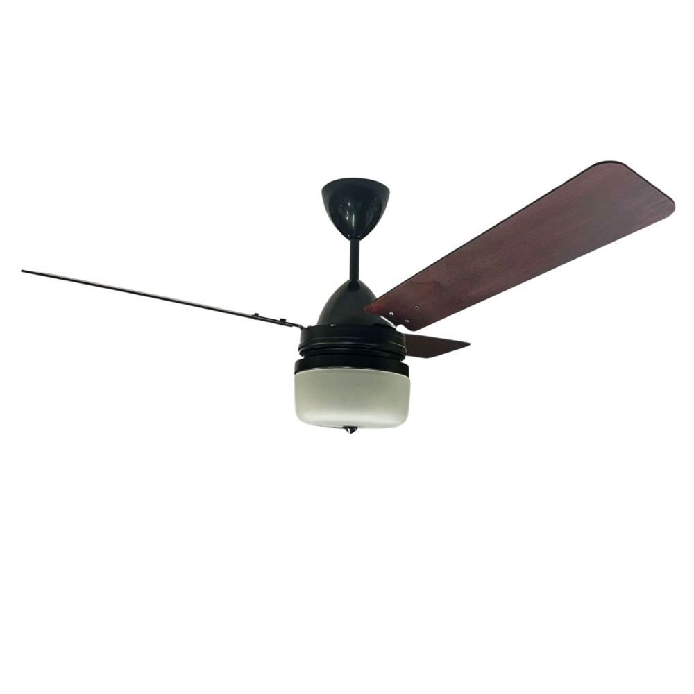 Solent Highbreeze ceiling fan 1200mm Mahogany Wooden 3-blade, Cleo Light Kit and 5-speed wall mounted regulator - Black