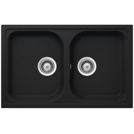 Frasa Kitchen Sink Momento Double Bowl Quartz Resin Composite Black L79Cm X W50Cm