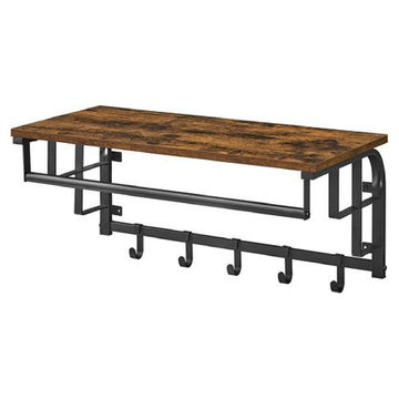 Wall-Mounted Coat Rack Shelf - 5 Removable Hooks with Hanging Rail