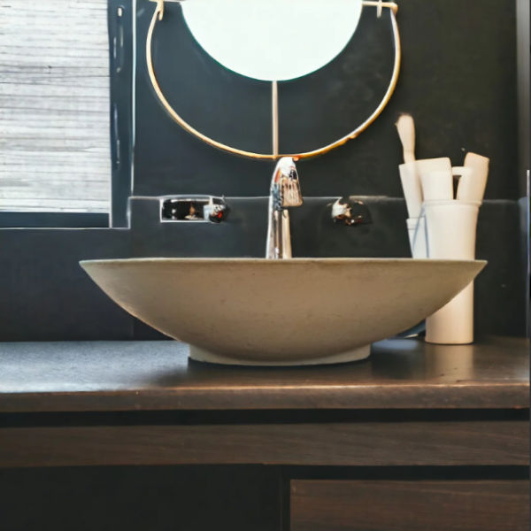Sandstone Concrete Oval Basin 50x35x15cm - High Strength, Chip Resistant