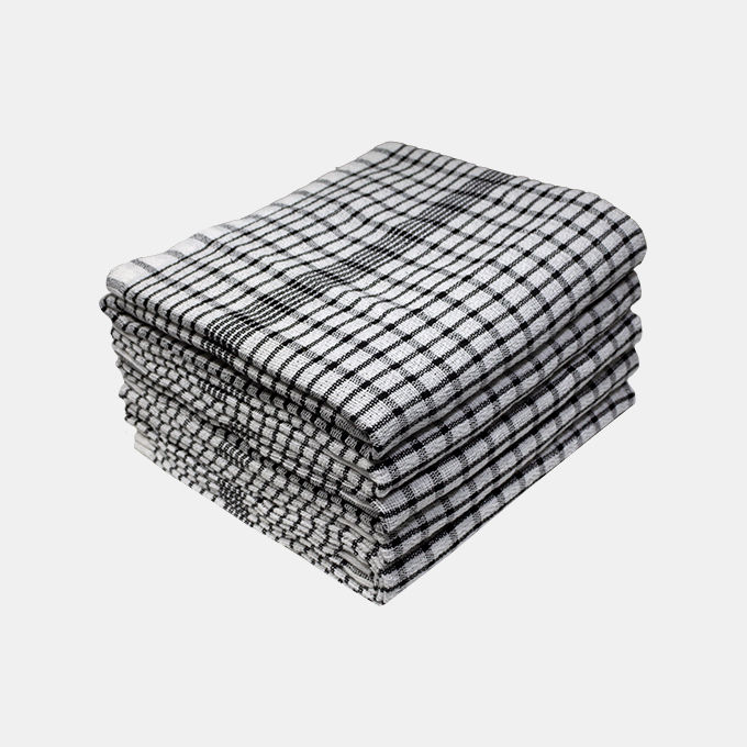 Multipurpose, Easy Fit, Absorbent Kitchen Towel - Design 2324 - 060x080cms - (05 Pc Pack) - Jumbo Checks - Jet Black