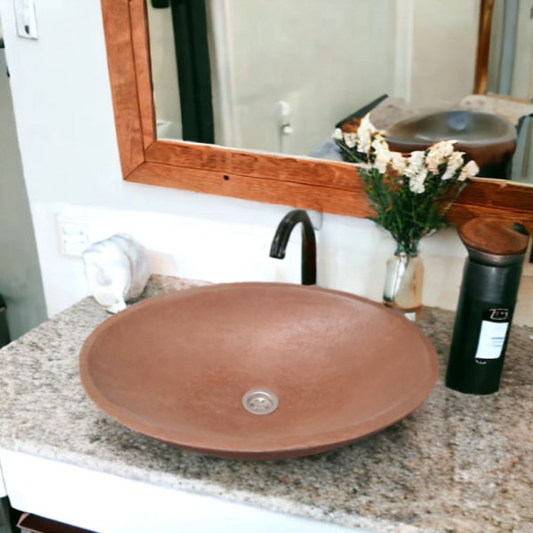 Choc Plum Concrete Oval Basin 50x35x15cm - High Strength, Chip Resistant
