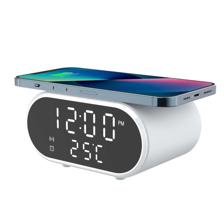 2 in 1 Alarm Clock and Wireless Charger - White