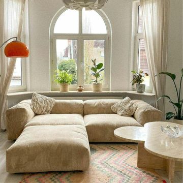 Corduroy Modular Wide Seat Chaise Sofa Block - Brown