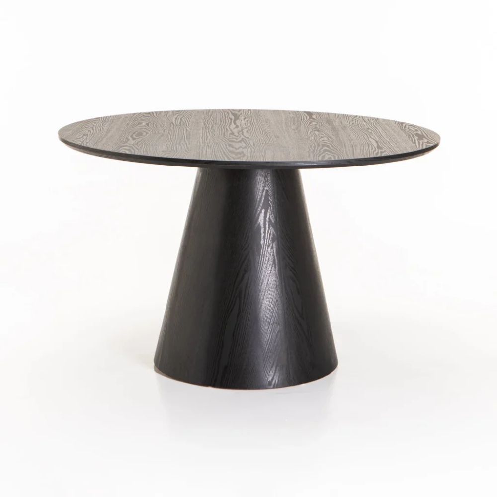 Trevi 120cm Round Dining Table – Black MDF Top with Solid Beech Wood Base, Seats 4–6